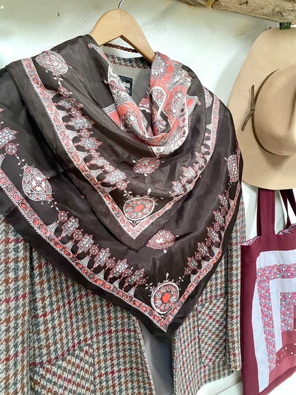 Beautiful boho satin scarf w equestrian country southwestern vibe
